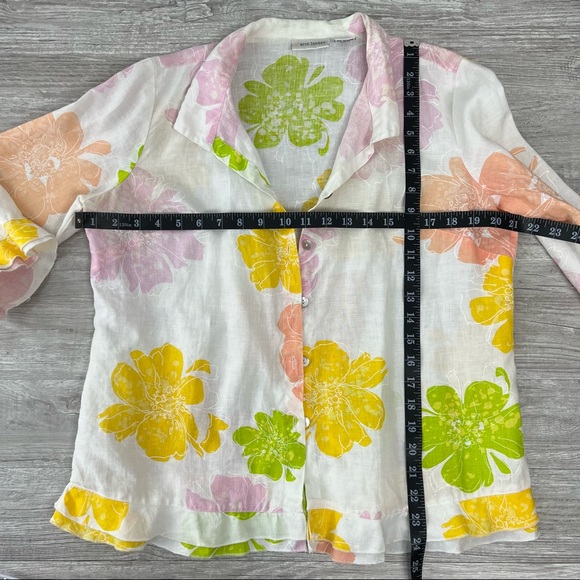 Erin London Linen Long Sleeve Multi Color & White Floral Button down shirt - Picture 7 of 8